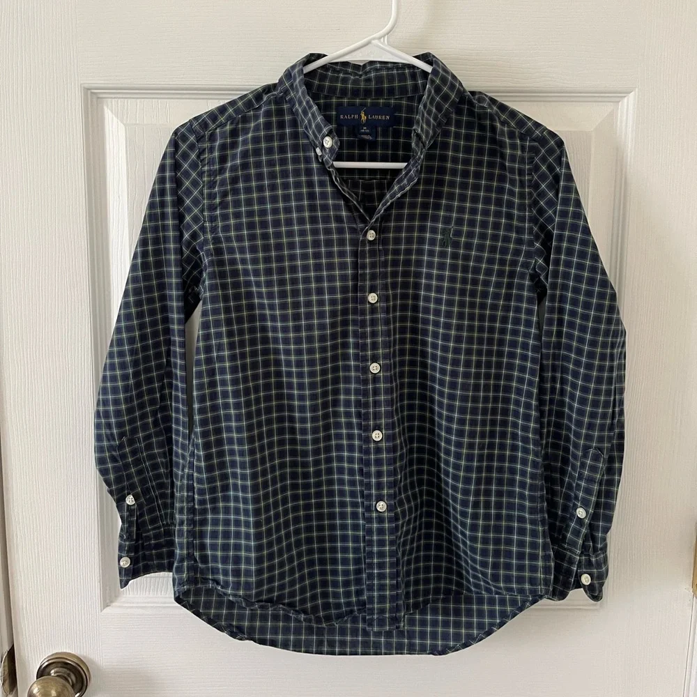 Ralph Lauren Boys Blue and Green Plaid Shirt